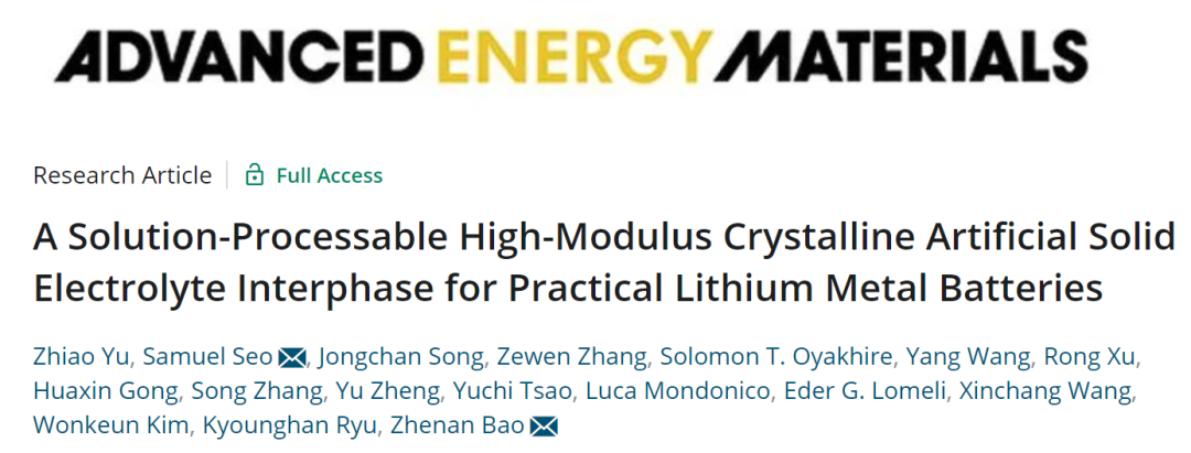 鮑哲南院士/現代汽車公司AEM：多功能人工SEI助力實用鋰金屬電池！