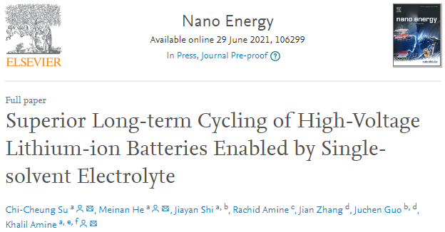 Nano Energy：?jiǎn)稳軇╇娊庖簩?shí)現(xiàn)高壓鋰離子電池長(zhǎng)期穩(wěn)定循環(huán)