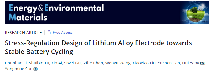 孫永明/楊輝EEM: 鋰合金電極的應力調節設計實現電池穩定循環