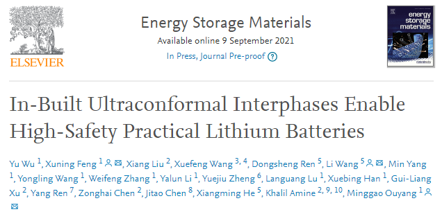 歐陽明高院士/王莉/馮旭寧最新EnSM: 用于高安全實用鋰電池的超保形CEI保護層