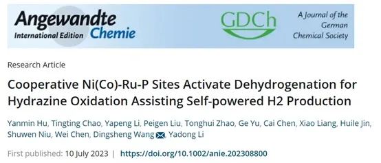 ?溫大/清華Angew.：協同Ni(Co)-Ru-P位點活化脫氫用于肼氧化輔助自供電產氫
