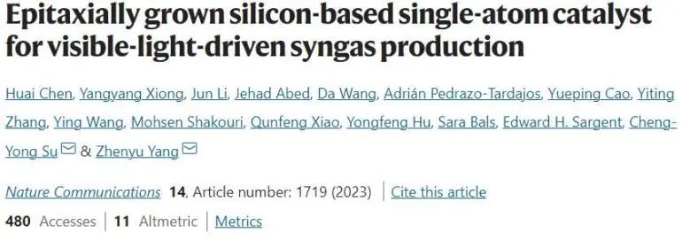 Nature子刊：外延生長硅基單原子催化劑應(yīng)用于可見光驅(qū)動合成氣制備