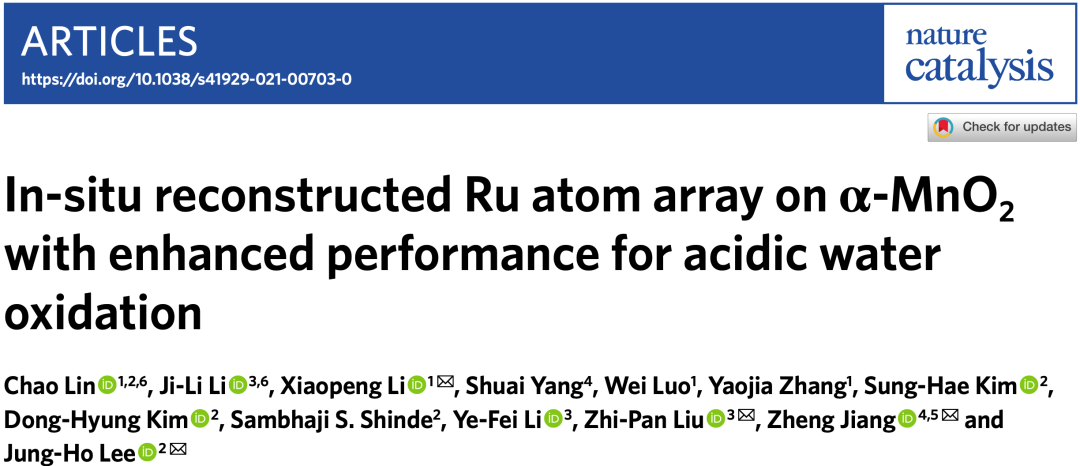 李小鵬/劉智攀/姜政等Nature Catalysis：酸性電解水催化劑突破！