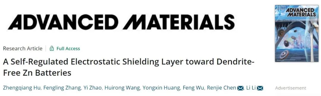 北理陳人杰/李麗AM：新型電解液添加劑實現無枝晶水系鋅電池！