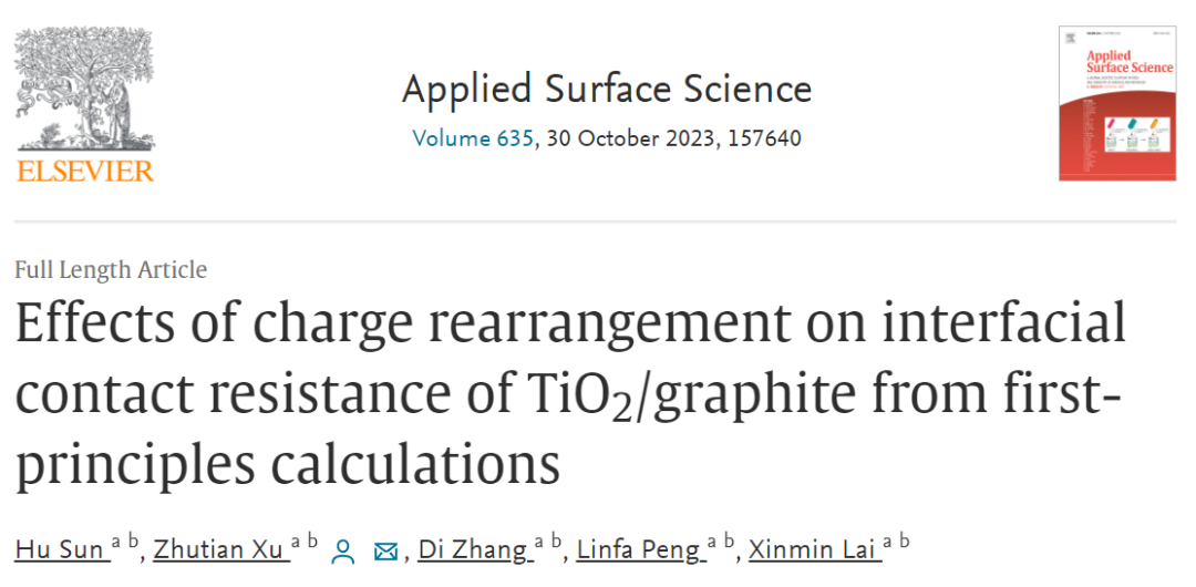 純計算Appl. Surf. Sci.：電荷重排對TiO2/石墨界面接觸電阻的影響