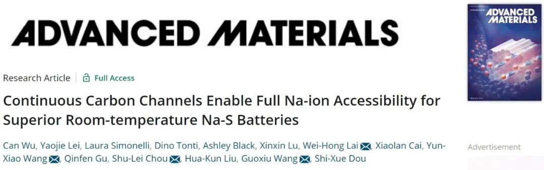 侴術雷/汪國秀等AM：連續碳通道使室溫Na-S電池循環2000次！