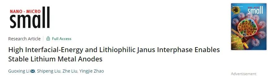 山大李國興Small：高界面能和親鋰Janus界面實現穩定的鋰金屬負極