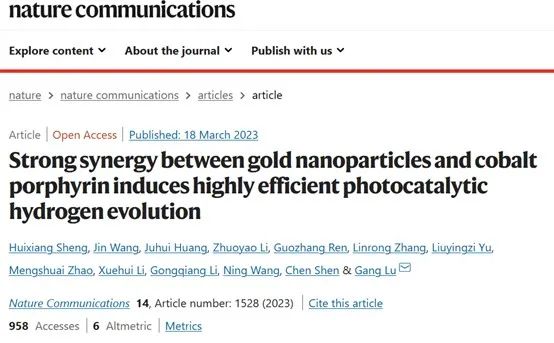Nature子刊：強協同作用！金納米顆粒與鈷卟啉可誘導高效的光催化析氫