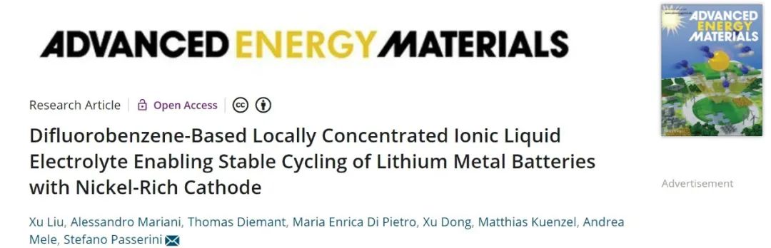 AEM：局域濃縮離子液體電解質(zhì)使富鎳正極鋰金屬電池穩(wěn)定循環(huán)500次！