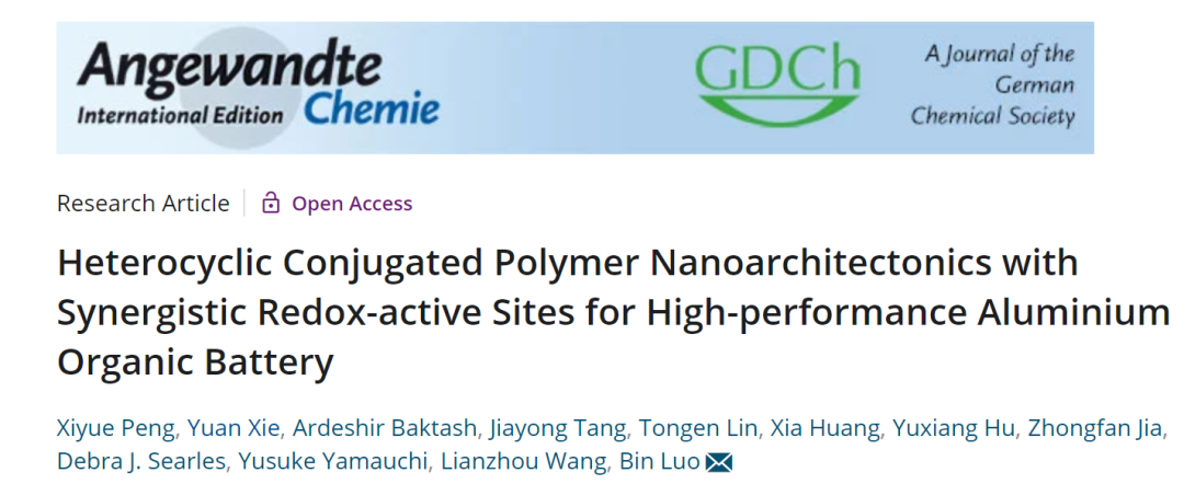 王連洲/羅彬Angew: 用于高性能鋁有機電池的雜環共軛聚合物納米結構