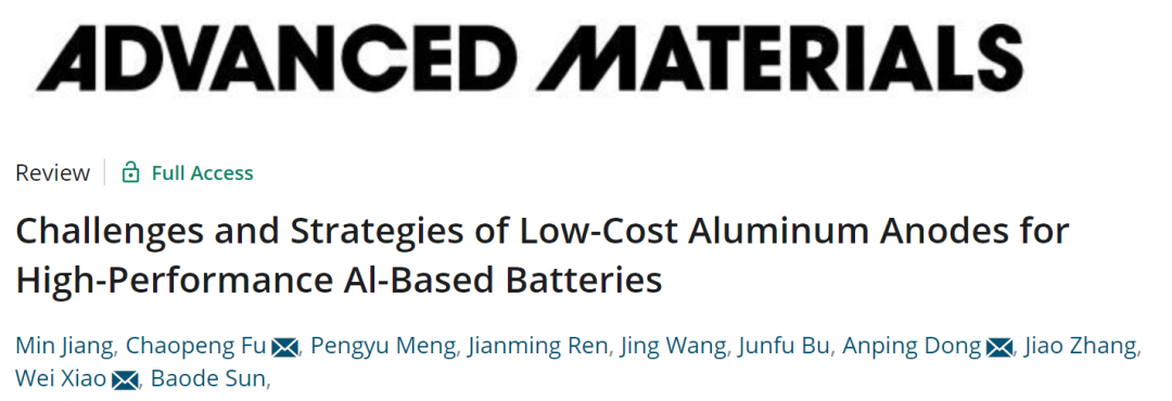 肖巍/董安平/付超鵬AM：高性能鋁基電池鋁負極的挑戰與策略