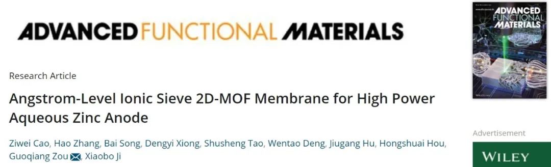 ?鄒國強(qiáng)AFM：埃級離子篩2D-MOF膜提升鋅負(fù)極10倍壽命！