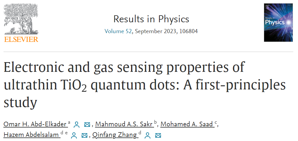 【Gaussian純計算】Results in Physics：超薄TiO2量子點的電子和氣敏特性
