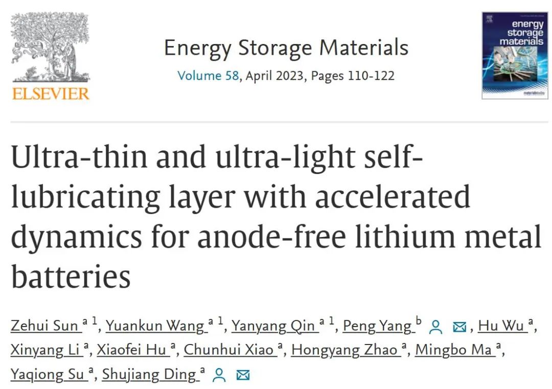 丁書江/楊鵬EnSM：用于無負極鋰金屬電池的具有加速動力學的超薄超輕自潤滑層