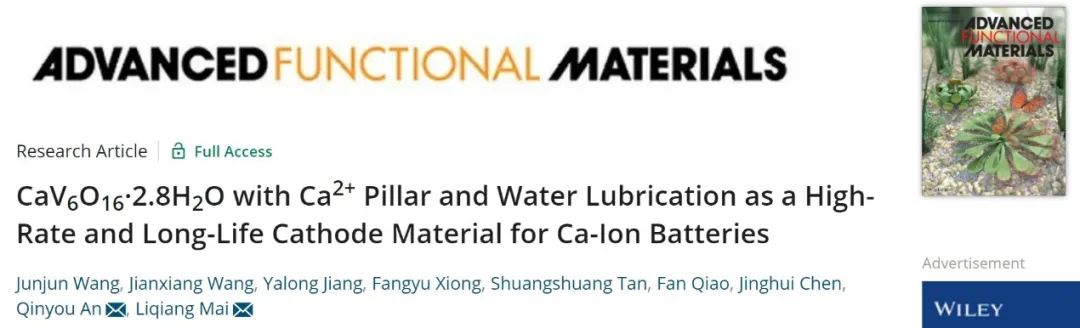 麥立強/安琴友AFM：具有高倍率長壽命的鈣離子電池正極