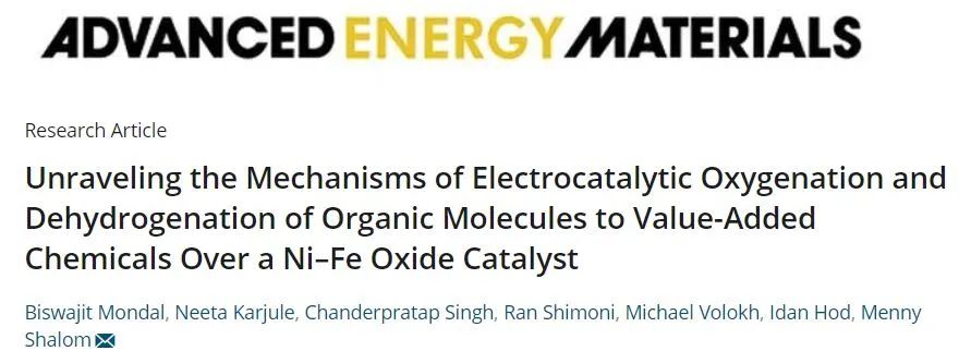 AM：揭示在Ni-Fe氧化物催化劑上有機分子電催化氧化和脫氫轉化為高附加值化學品的機制