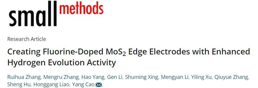 廈大曹陽Small Methods: F摻雜MoS2邊緣電極用于增強電催化HER
