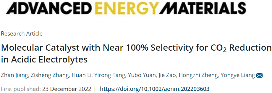 ?南科大梁永曄AEM：選擇性近100%！分子催化劑助力酸性電解質(zhì)中CO2還原