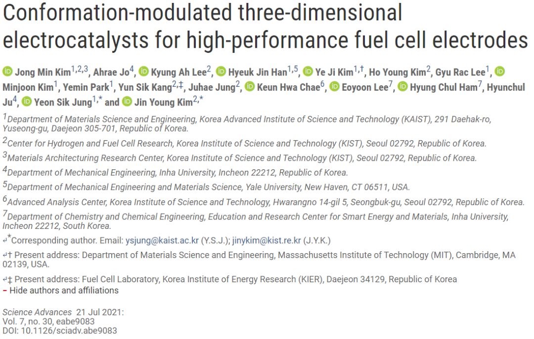 Science Advances：結構調制的3D電催化劑用于高性能燃料電池電極