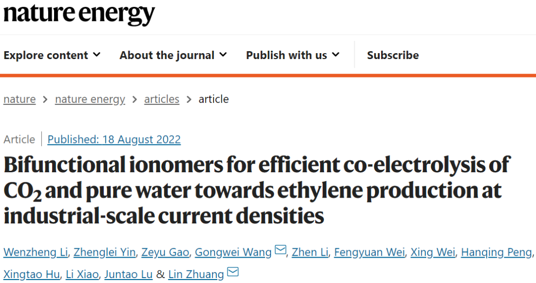莊林&王功偉等，最新Nature Energy！