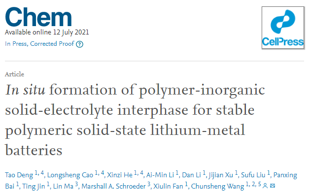 王春生Chem：原位形成聚合物-無機固體電解質界面實現穩定聚合物固態鋰金屬電池