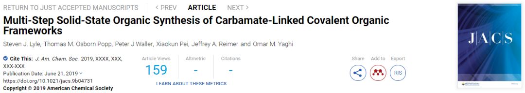 【合成】Omar M. Yaghi教授JACS：多步固相法合成環氨基甲酸脂類COF