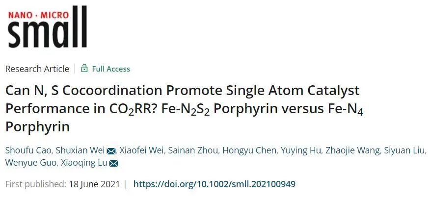 ?Small：N、S配位能否促進CO2RR中的單原子催化劑性能？