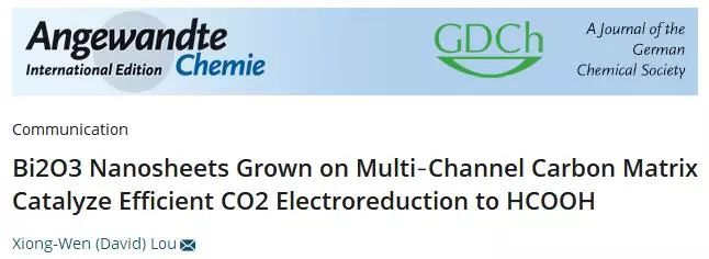 南洋理工大學樓雄文Angew. Chem.氧化鉍復合材料高效電催化CO2RR