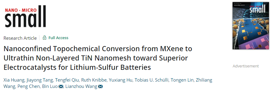 王連洲等Small：基于超薄非層狀 TiN 納米網的先進電催化劑助力鋰硫電池