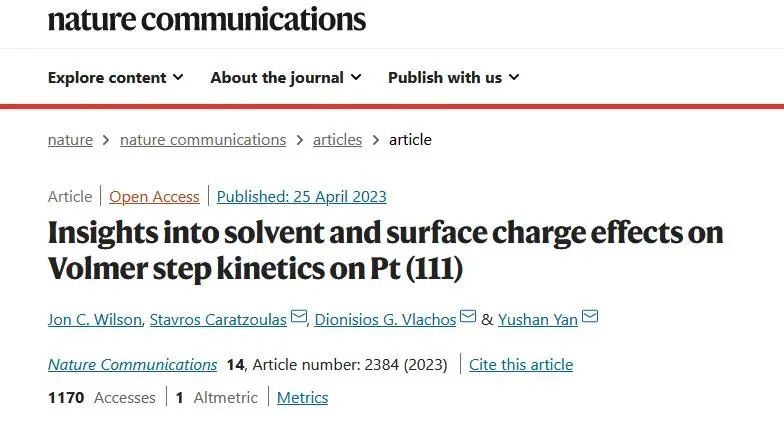 【LAMMPS論文精讀】Nature子刊：溶劑和表面電荷對Pt（111）上的Volmer步驟動力學的影響