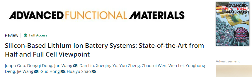 ? Adv. Funct. Mater.：硅基鋰離子電池系統：半電池和全電池的最新技術