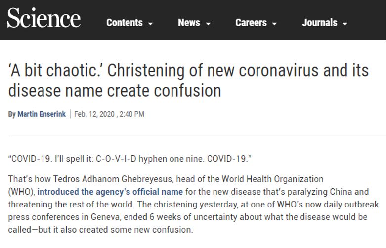 Science：全球科學家都被搞糊涂了！新冠病毒命名有點亂，世衛組織曾知會ICTV：SARS-CoV-2不適合中國