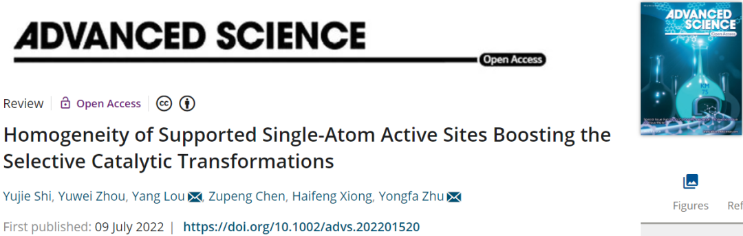 朱永法/婁陽Adv. Sci.綜述：負載單原子活性位點的均勻性對選擇性催化轉化的促進作用