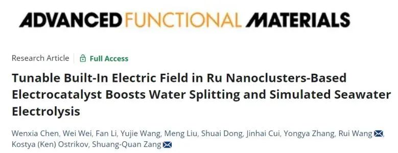 臧雙全/王銳AFM：可調內置電場起大作用，促進Ru納米團簇基催化劑水/模擬海水電解