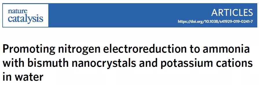 【頂刊】Nature Catalysis：鉍催化劑和K+協同提高電化學氮還原反應選擇性和活性