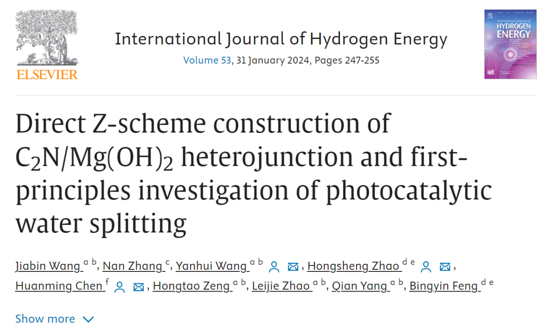 IJHE：C2N/Mg（OH）2異質結的直接Z型構建及其光催化分解水