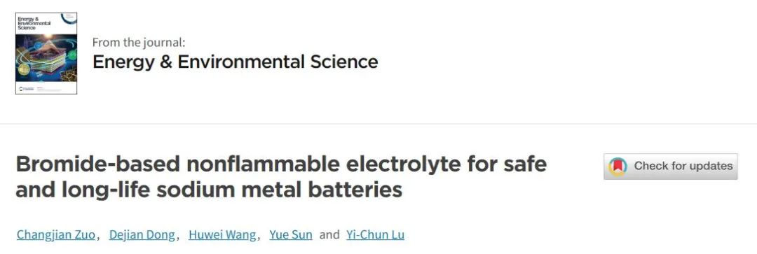 港中大盧怡君EES：溴化物不易燃電解質用于安全、長壽命鈉金屬電池