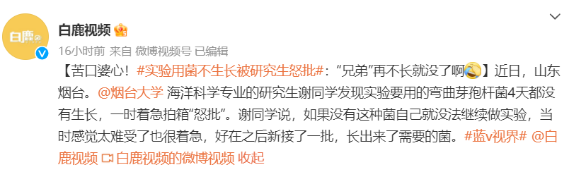 恨鐵不成鋼！實驗用菌不生長被研究生“怒批”！