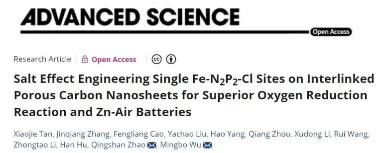 吳明鉑/趙青山Advanced Science：鹽效應誘導策略立大功，構建Fe-N2P2-Cl位點來有效促進ORR