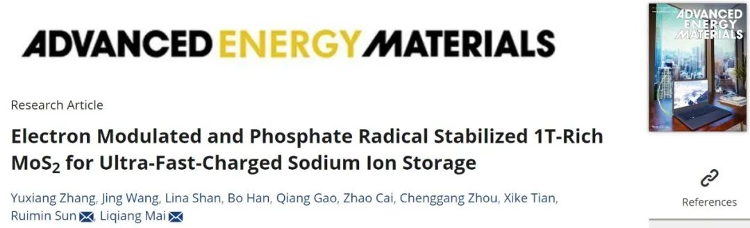 武理麥立強/地大孫睿敏AEM：超快儲鈉1T-MoS2材料，可在25秒內放電/充電！