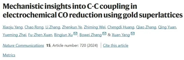 楊旋/張博威/徐冰君Nature子刊：Si表面制備Au超晶格，助力研究CO電還原中C-C耦合機理
