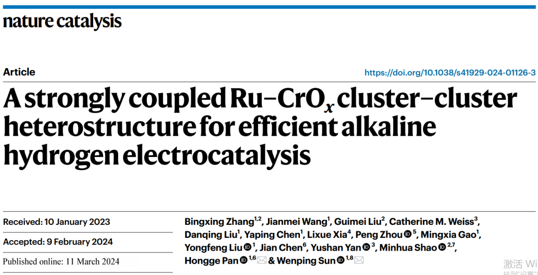 浙大孫文平/潘洪革，重磅Nature Catalysis！