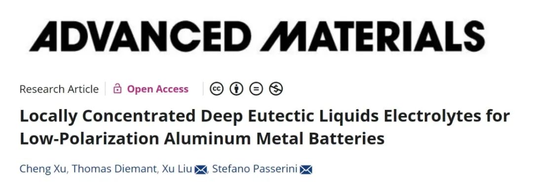 ?亥姆霍茲研究所AM：局部高濃深共晶電解質實現低極化鋁金屬電池
