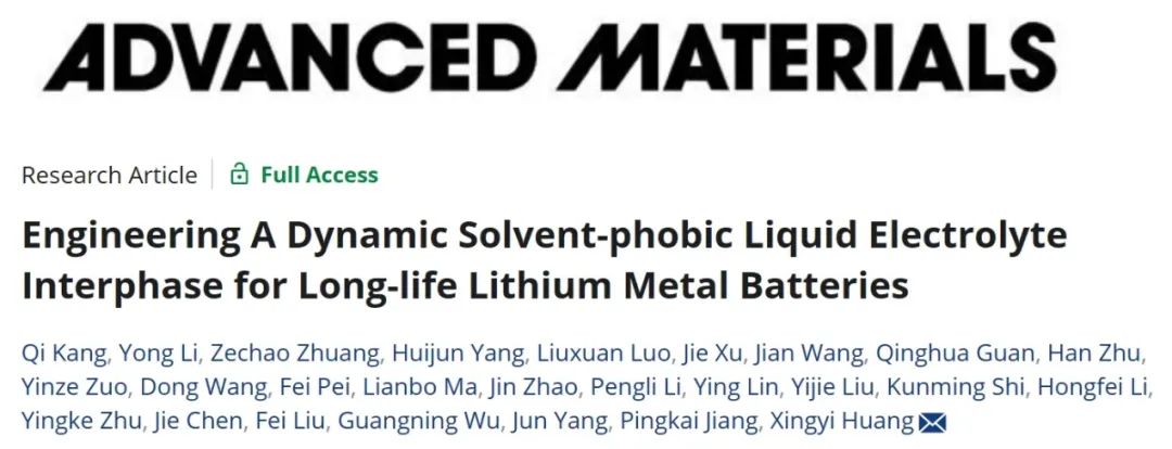 上交黃興溢AM：動態疏溶劑電解質界面用于長壽命鋰金屬電池!