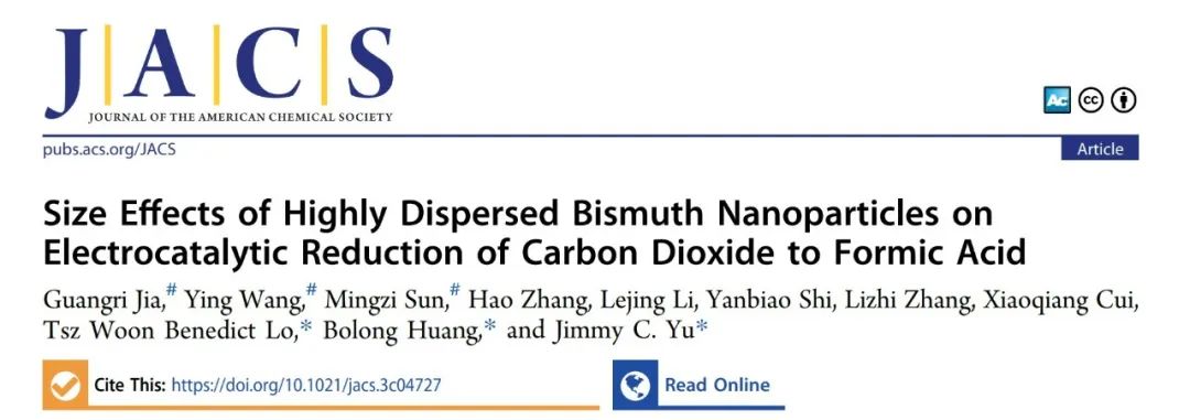 【DFT+實驗】港中文Jimmy Yu課題組聯(lián)合港理工黃渤龍與勞子恒 JACS：電催化二氧化碳還原中的高分散鉍納米顆粒的尺寸效應(yīng)