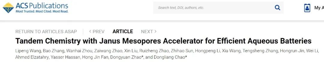 ?復旦JACS：串聯化學與 Janus 介孔加速劑用于高效水系電池