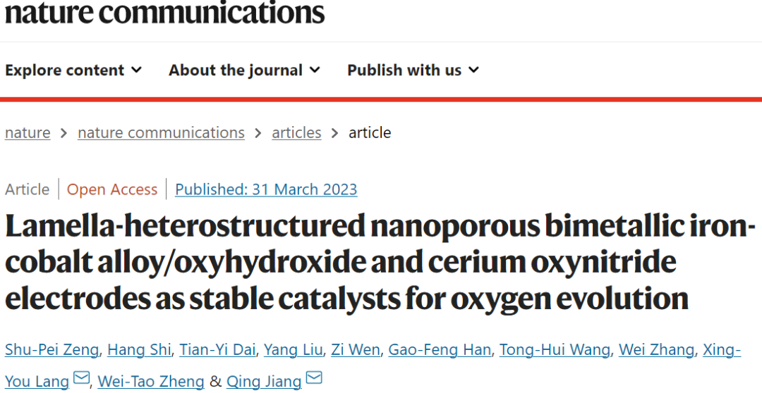 【DFT+實驗】Nature子刊：FeCo/CeO2?xNx復合電極作為穩定的OER催化劑