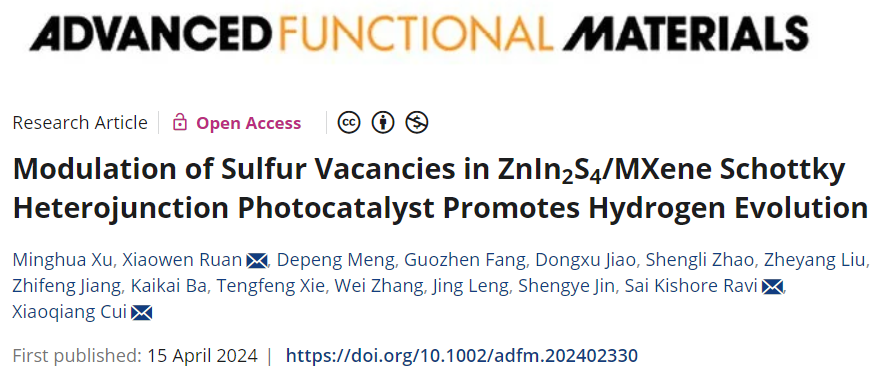 吉大崔小強團隊AFM：調控ZIS/MXene肖特基異質結中S空位，促進光催化析氫！