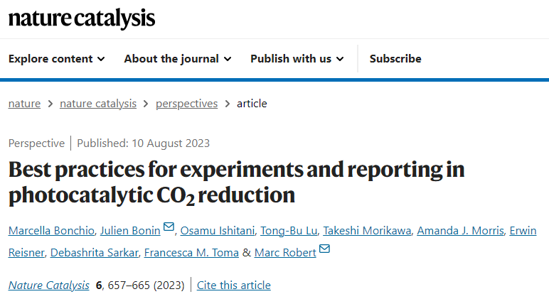 Nature Catalysis 綜述：光催化CO2還原的實驗設計與結果報告實踐指南！