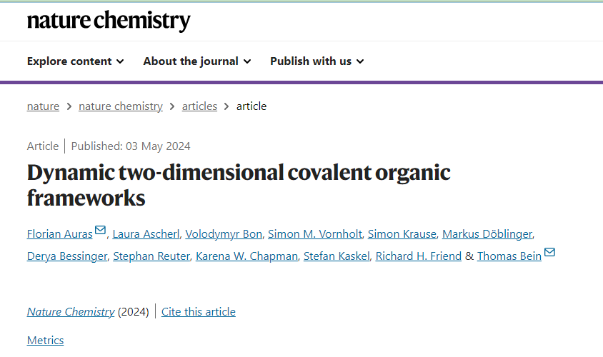 COFs，最新Nature Chemistry！
